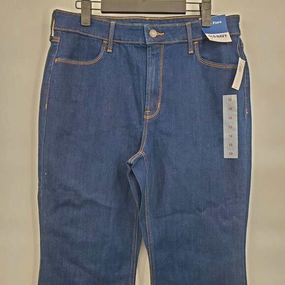Old Navy High Rise Wow Flare Jeans Women Size 12 NWT Dark Wash Cotton - Picture 4 of 16